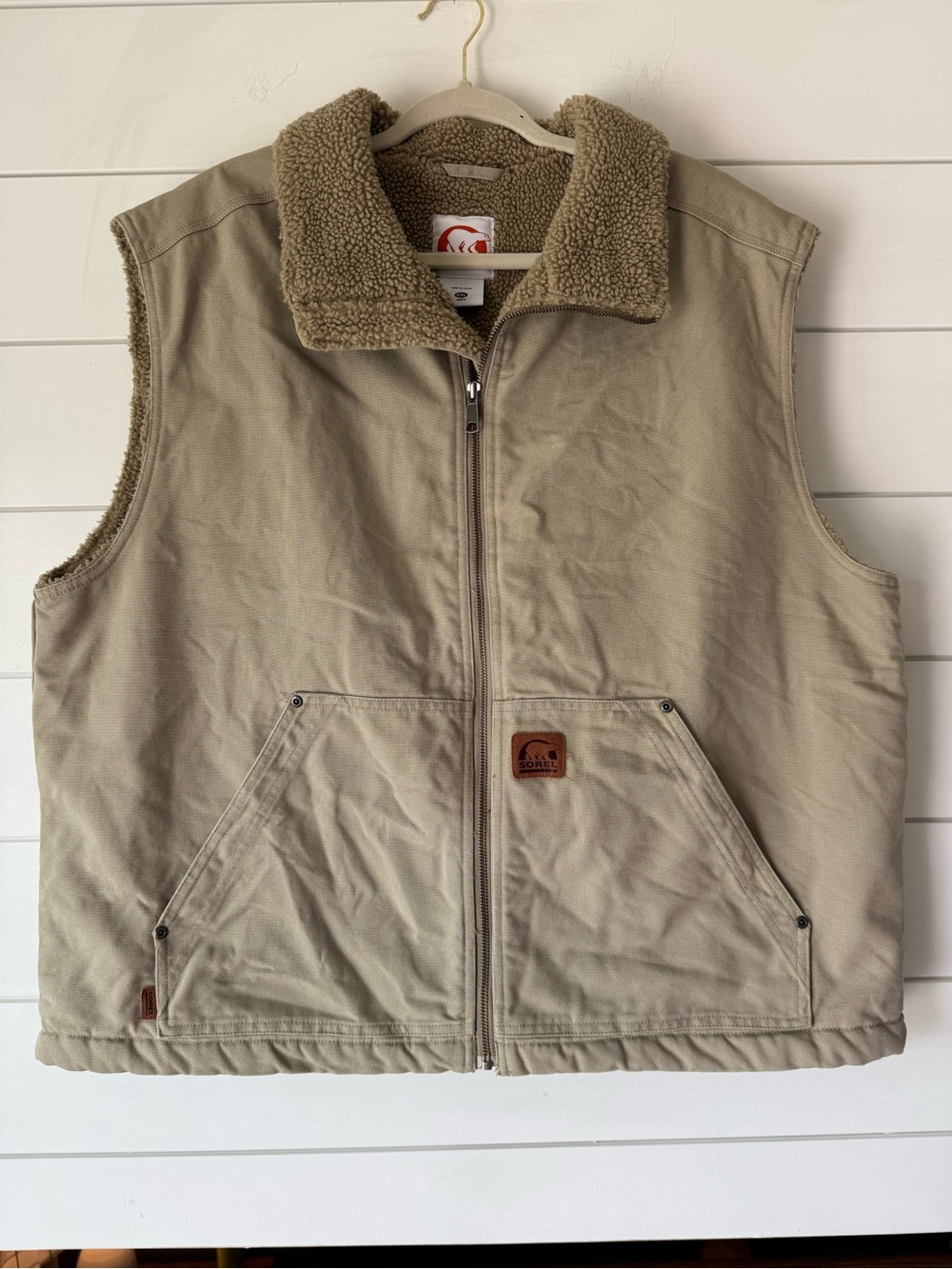 Sorel Men's Tan Canvas Sherpa-Lined Utility Vest, Similar to Carhartt!